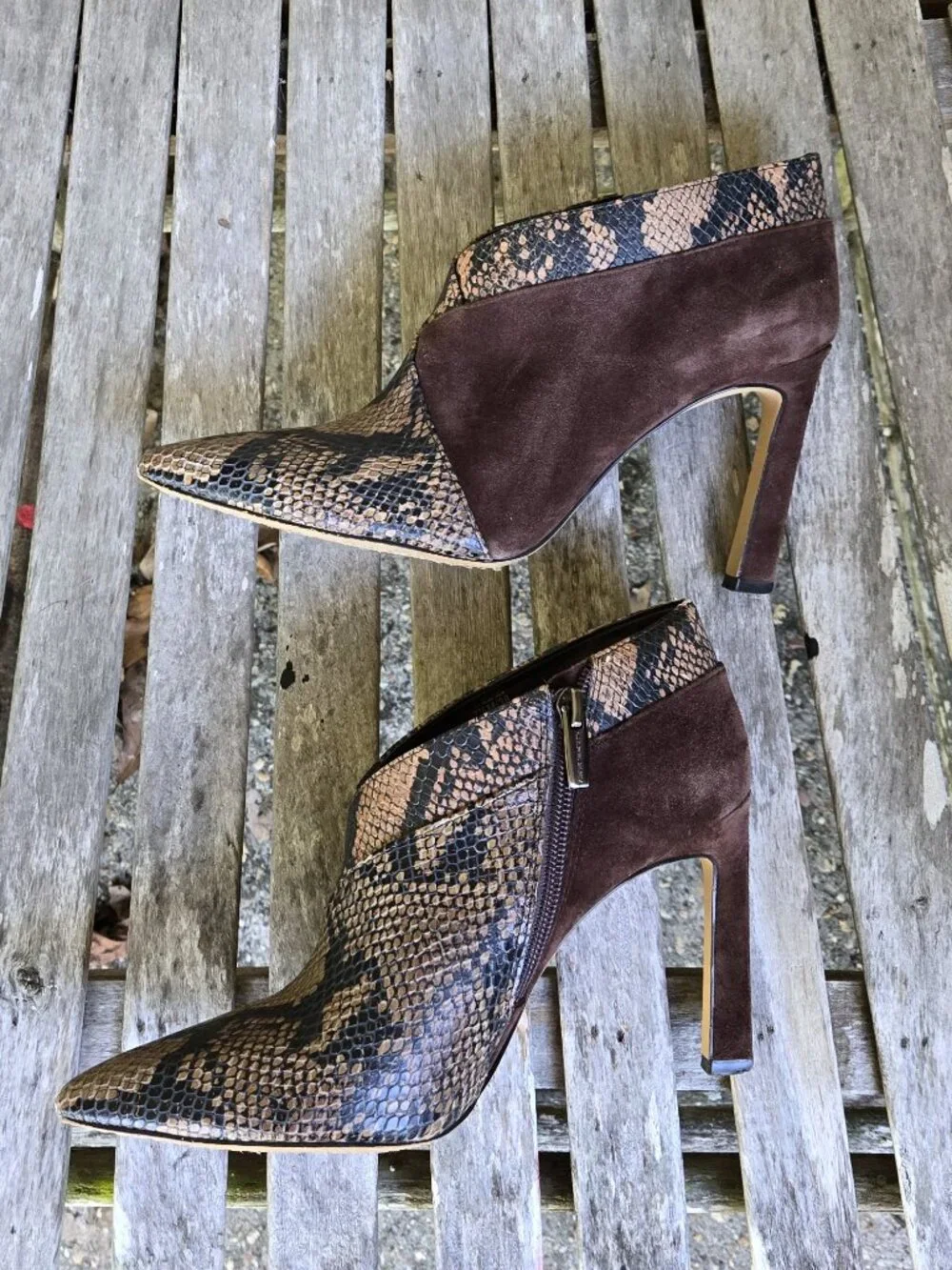 VINCE CAMUTO Sempren Suede Ankle Boots Snake Print 7.5